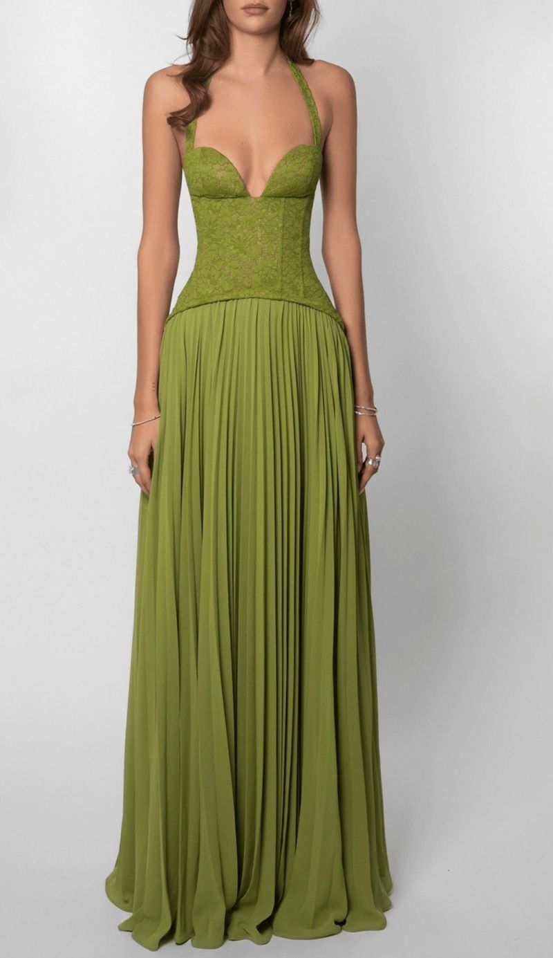 Women's Sexy Halter Neck Backless Low Waist Pleated Suspender Dress Fashionable_ecoleips.com