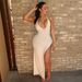 Summer New Arrival Halter V Neck Dress Slimming Open Back With Side Slit Fashion Elegant Party Evening Dress_ecoleips.com