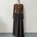 Elegant Color-Block Long Sleeve Dress For Women – Stylish A-Line Fall Dress With Round Neck & Flowy Silhouette_ecoleips.com