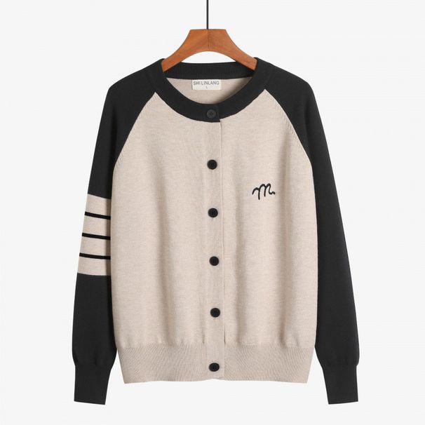 Layered Sweater, Women's Cardigan, Round-Neck, Embroidered, Color-Matched, Sleeveless, College-Style, Large Size, Wholes_ecoleips.com