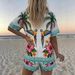 Women's Resort Style Printed Collared Shirt And Shorts Set Short Sleeve Summer Outfit_ecoleips.com