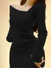 Summer Women Long Sleeve Dress Slim Knitting Female Clothes Streetwear Vacation Casual Soft Sweet Sexy Korea Fashion Dress_ecoleips.com