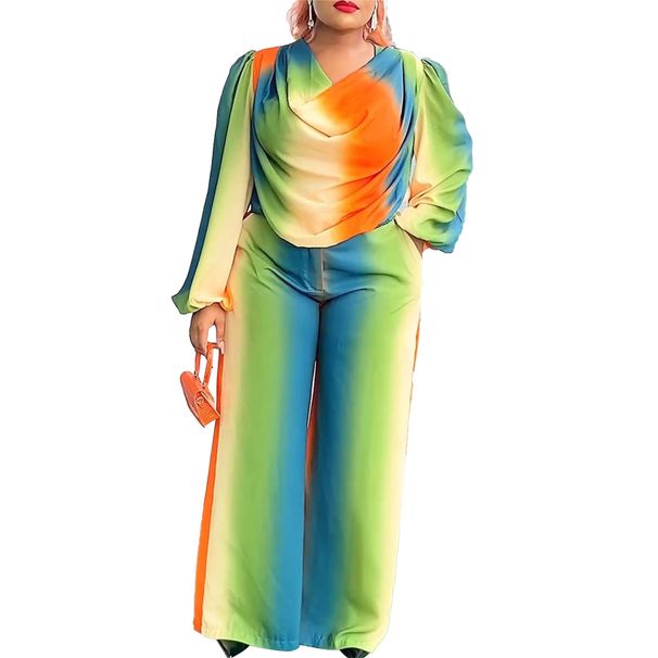 Women's Clothing Printed Swing Collar Wide Leg Pants Suit_ecoleips.com