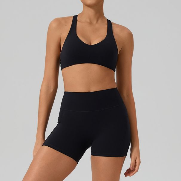 Hearuisavy Fitness Set 2Pcs Women Gym Sports Bra Running Sports Shorts With Pockets High Impact Breathable Racerback Yoga Tops_ecoleips.com