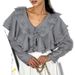 A Chic, Casual, And Versatile French-Inspired V-Neck Blouse With Ruffled Hem And Backless Design, Perfect For Spring And_ecoleips.com