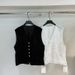 Elegant Sleeveless V-Neck Vest With Single-Breasted Buttons & Embroidered Lace Detail - Breathable Linen Blend Cropped Top For Women_ecoleips.com