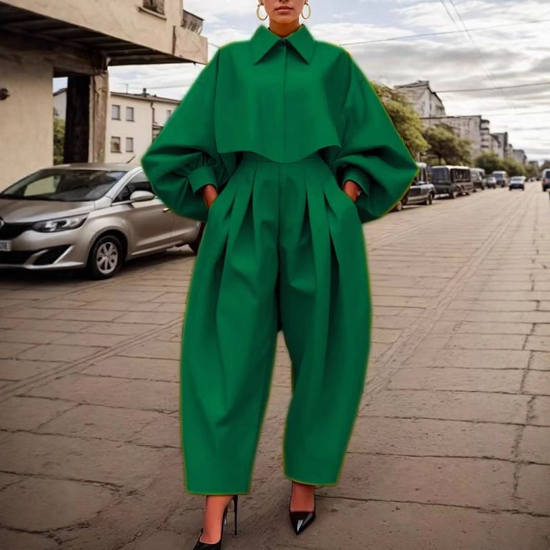 Elegant Long-Sleeve Jumpsuit – Sophisticated One-Piece Romper In Emerald Green (S-XXL)_ecoleips.com