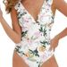 European And American Foreign Trade Hot-Selling Women's One-Piece V-Neck Ruffled Tie Swimsuit_ecoleips.com