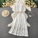 Women's Clothing Water Soluble Lace Round Neck Short Top High Waist Slim Skirt Two Piece Set_ecoleips.com