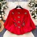 Elegant French Style Women's Top Round Neck Lantern Sleeve Rhinestone Embellished Fitted Waist Versatile Fashion Blouse For Autumn_ecoleips.com