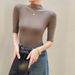 Women's Korean Style Slim Fit High Neck T-Shirt Short Sleeve Shoulder Cut Detail Autumn Winter Inner Layer Top_ecoleips.com