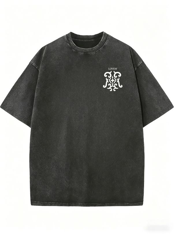 Women's Casual Washed Graphic Tee, Loose Fit Crew Neck Fashion Top_ecoleips.com