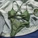 Olive Green Front Knot Triangle Bikini Set Adjustable Cross Back Straps Ruched High Cut Cheeky Bottom Two Piece Women Beach Swimsuit_ecoleips.com