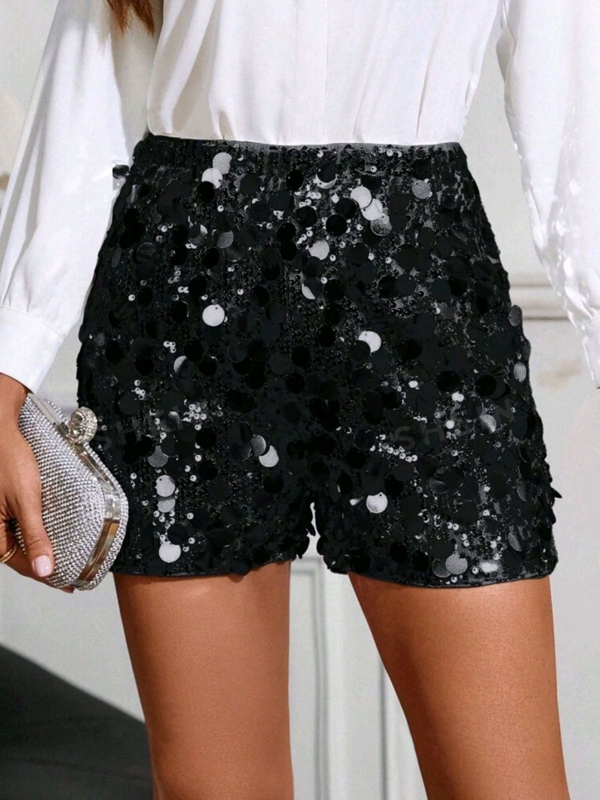 K Women's Shiny Pearl Shorts Banquet Skirt Pants Shiny Pearl Pants Women_ecoleips.com