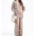 Knitted Top With High-waisted Skirt Patchwork Pants, Spring And Autumn Two-piece Set, 3D Effect, Solid Color, Girly_ecoleips.com