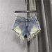European And American Style Slim Fit Ripped Pocket Tassel Frayed Vintage Color Denim Shorts Sexy Low Waist A-Line Hot_ecoleips.com
