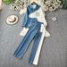 Women's Clothing Designer Lapel Patchwork Denim Shirt Long Sleeved Top Suit For Women High Waist Slim Color Matching Wide Leg Pants Two Piece Suit_ecoleips.com