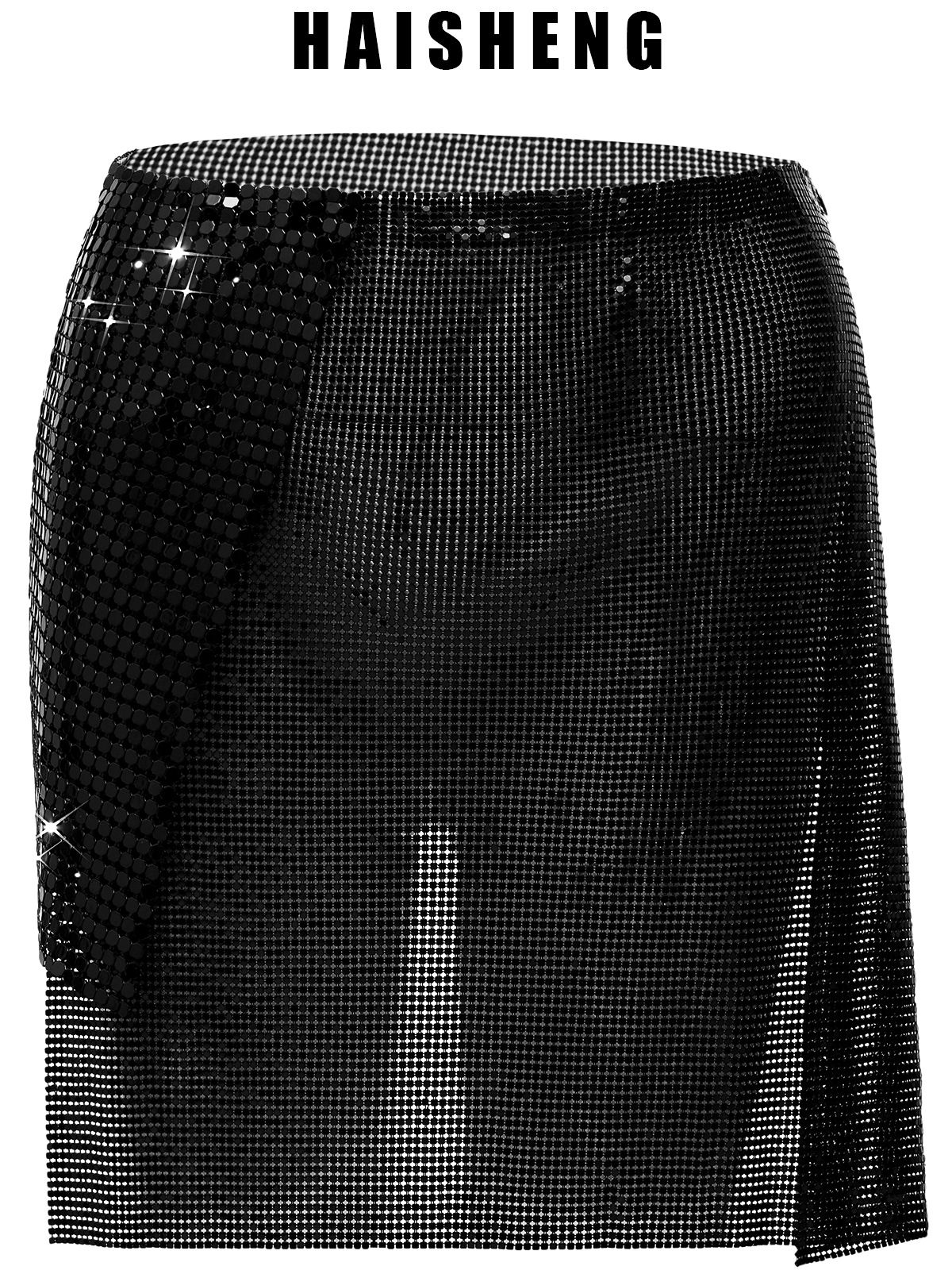 Verve TME Sexy Fashion Hot Girl Nightclub Style Metallic Sequin Irregular Hem Bodycon Skirt_ecoleips.com
