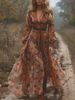 Vintage Pattern Printed Long Sleeve Women Dress Casual V-neck High Waist Pleated Autumn Dress Elegant Loose Bohemian Dresses B7Q_ecoleips.com