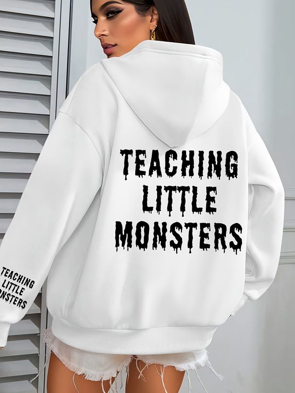 Women's Dark Style Printed Hooded Cardigan Long Sleeved Loose Fitting Zip Up Design Print New Stylish_ecoleips.com
