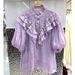 Women's Clothing Style Women's Elegant Luxurious High Neck Ruffled Blouse Beaded Lantern Sleeved Top For Formal & Casual_ecoleips.com