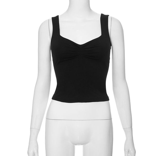 Y23TP728 European And American Women's Spring New Casual Slim-fit Patchwork Cropped Solid Color Square-neck_ecoleips.com