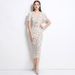 Women's Elegant Beaded Lace Two-Piece Dress - Slim Waist Suspender Outfit With Hollow Detailing (Single-Breasted Design)_ecoleips.com