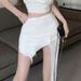 Women's Solid Color Halter Neck Vest And Irregular Short Skirt Set Sexy New Hot Girl Clothing_ecoleips.com