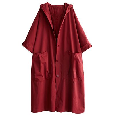 Women's Oversized Batwing Sleeve Long Trench Coat With Hood & Large Pockets – Casual Elegance For Spring & Fall_ecoleips.com