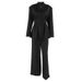Women's Black V-Neck Pleated Blazer & Pants Set – Tailored Waist-Cinching Suit For Fall_ecoleips.com