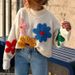 Embroidered Crochet Sweater – Boho Chic Loose Knit, Floral Detailing (Black/White, One Size)_ecoleips.com