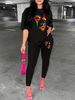 Female Casual Loose Fashion Personalized Portrait Pattern Print Loose T-shirt+cropped Pants Two-piece Set Home Sportswear Daily Wear-257_ecoleips.com