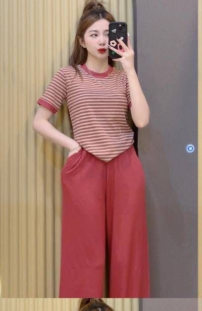 Women's Clothing Summer Women's Chic Two Piece Set Style Striped Top Wide Leg Pants Cool Clothing For Formal & Casual For Women_ecoleips.com