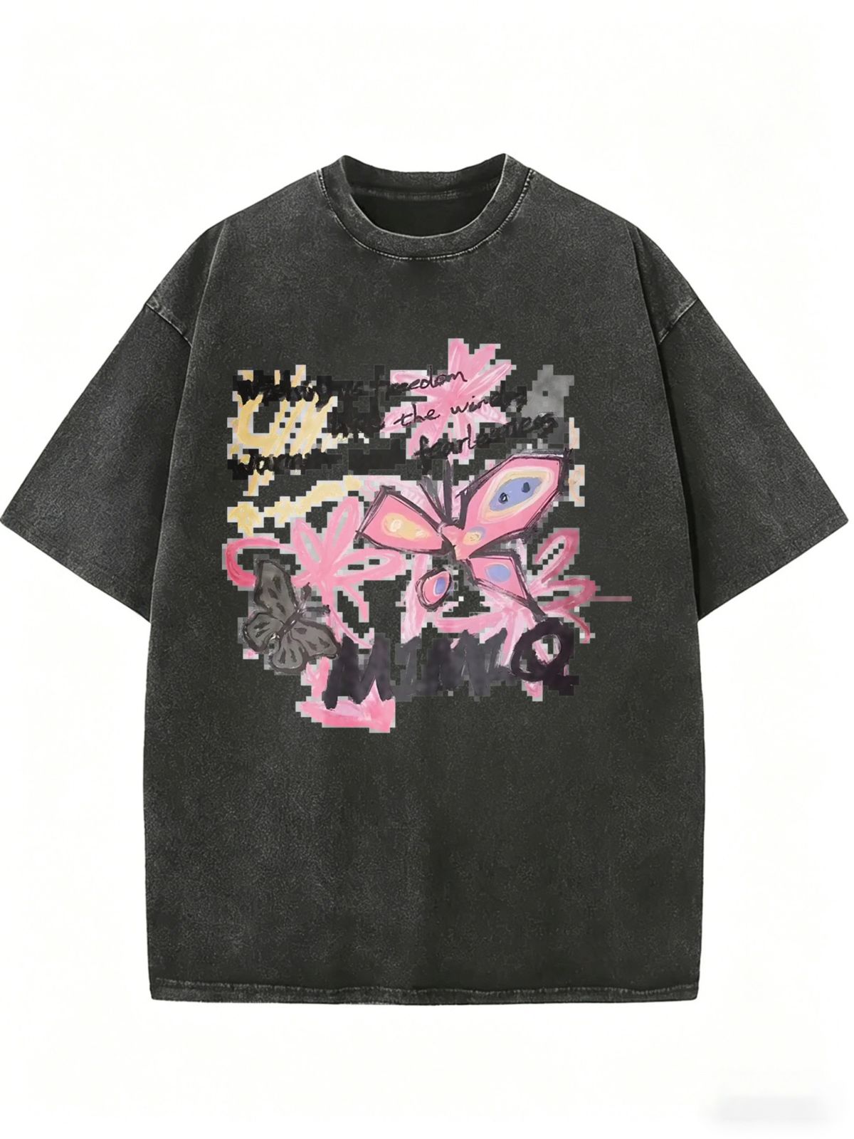 Women's Butterfly Graphic Cotton T-Shirt, Vintage Hand Drawn Doodle Casual Short Sleeve Tee_ecoleips.com
