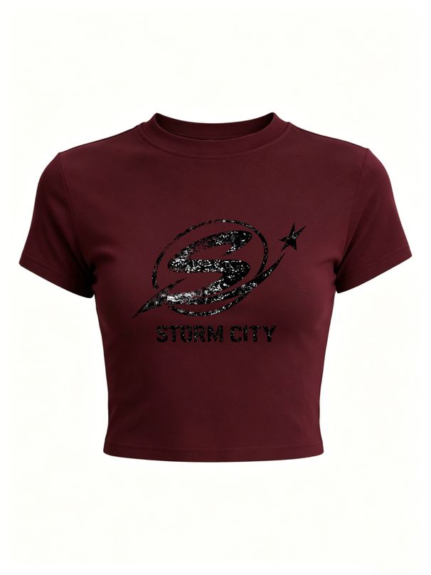Women STORM CITY Star Graphic Crop Top Slim Crew Neck Short Sleeve Y2K Grunge Streetwear Summer T-Shirt_ecoleips.com