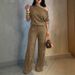 Women's One Shoulder Sequined Two Piece Set Drawstring Top Elastic Waist Wide Leg Pants_ecoleips.com
