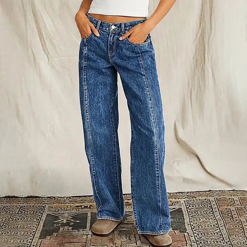 Women's mid Rise Slimming Wide Leg Jeans European American Style Retro Straight Leg Pants Casual Cotton Spring New 2026_ecoleips.com