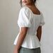 Women's Clothing French Retro Style Square Neckline Blouse Openwork Front Tie Waist Sexy Backless Top With Puff Sleeves Elegant Short Vacation Style_ecoleips.com