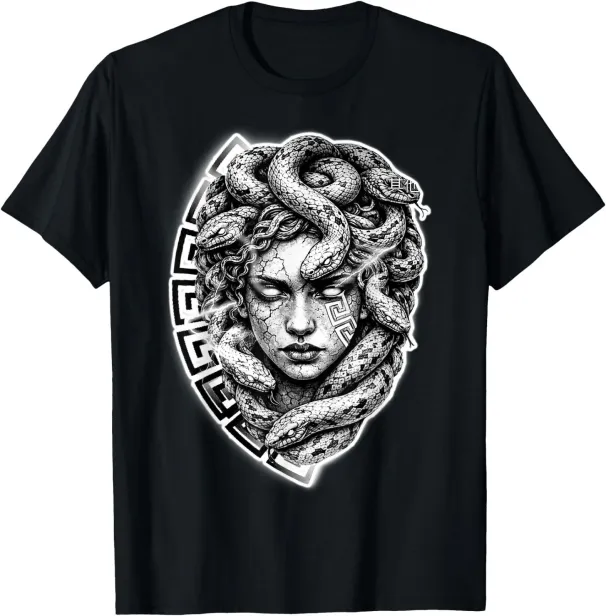 Women's T-Shirts Medusa Stone Goddess Snake Serpent Meandros Design T-Shirt_ecoleips.com