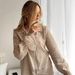 New European American Style Women's Home Wear: Pure Cotton Plaid Sleeve Long Pants Lace Loose Pajamas Two-Piece Set_ecoleips.com