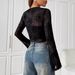 European American Cross-border 2026 Autumn And Winter New Elegant Black Transparent Ruffled Spider Web T-shirt Top_ecoleips.com