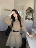 Chic Two-Tone Knit Dress With Free Belt – Oversized Fit Boho Tunic (Black/White/Red, One Size)_ecoleips.com