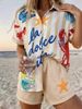 Women's Floral Print Linen-Blend Short Sleeve Shirt And Shorts Set For Vacation & Summer Outfits_ecoleips.com