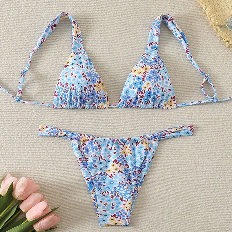 Women's Clothing new floral lace up bikini swimsuit women's three point bikini beach hot spring swimsuit_ecoleips.com
