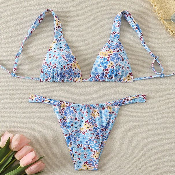 Women's Clothing new floral lace up bikini swimsuit women's three point bikini beach hot spring swimsuit_ecoleips.com