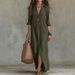 Women's Summer Casual V Neck Maxi Dress Loose Beach Style Linen Feelings Slit Fashion 2026 New Cross Border Resort_ecoleips.com