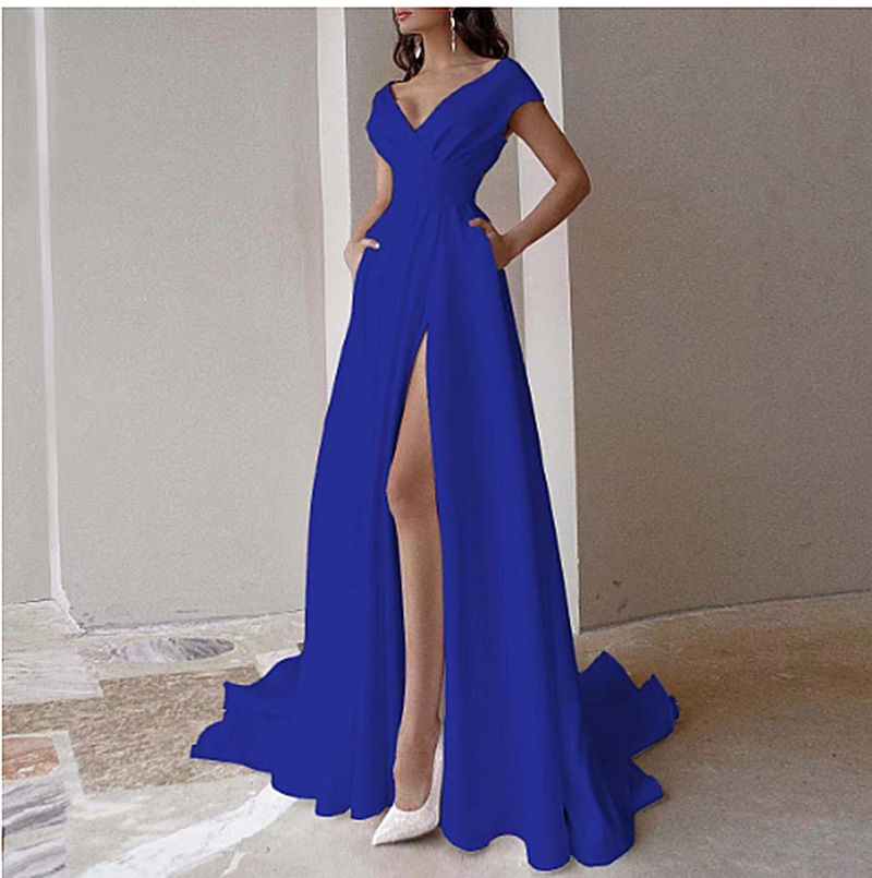 Women's Clothing Official Picture V Neck Ruffled White Mid Waist Solid Color Temperament Commuter Long Skirt Dress_ecoleips.com