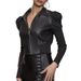 Autumn New Sexy Sweet And Spicy Style Slim Fit PU Leather Jacket Patchwork Long Sleeve Short Coat_ecoleips.com