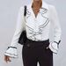 Women's Clothing Spring New Solid Color Casual Ruffled Trumpet Sleeve Shirt Tops_ecoleips.com
