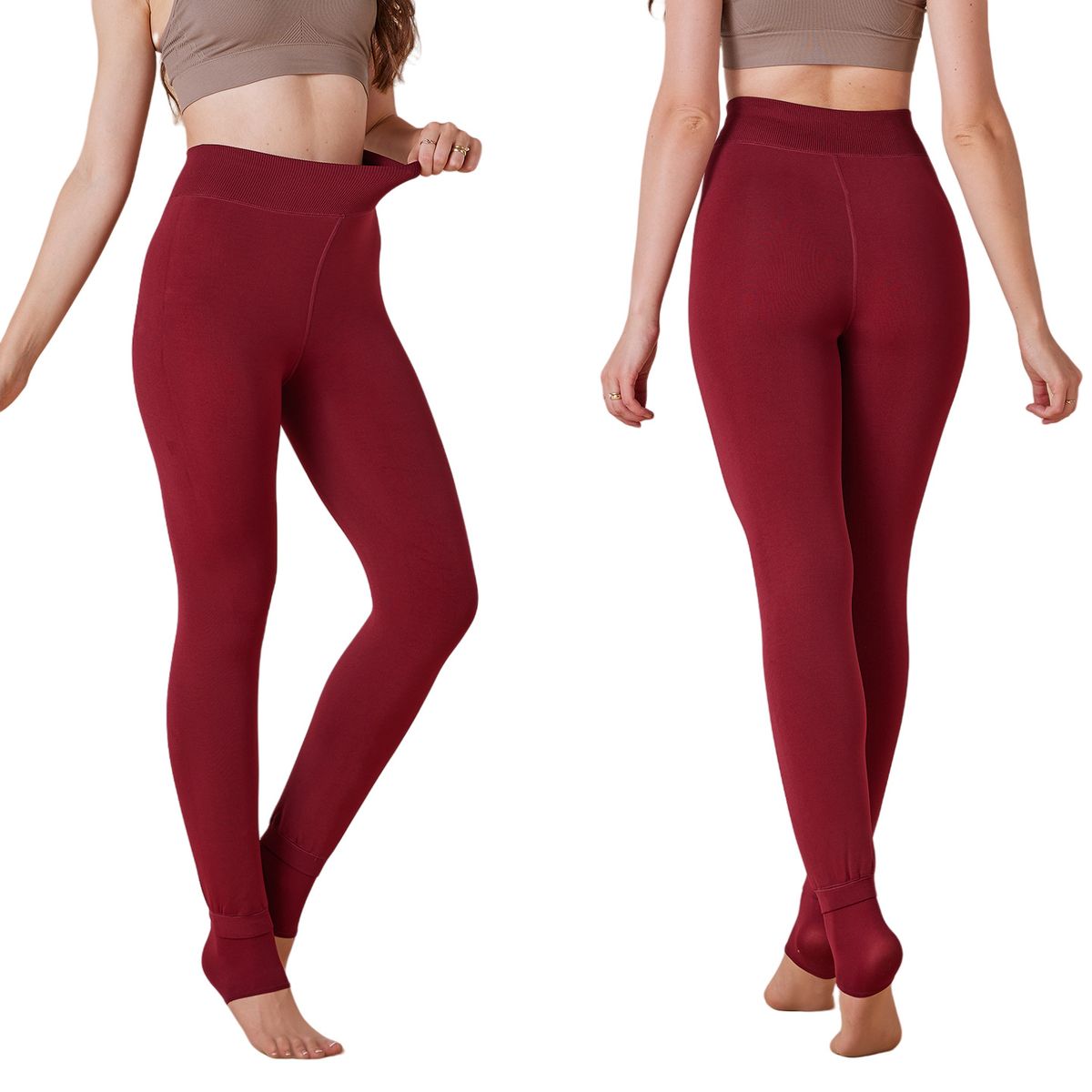 Women's Clothing Plus Size Fleece Lined Leggings Solid Color Thickened Leggings With Single Crotch And Footed Design For Warmth And Outerwear KC05_ecoleips.com